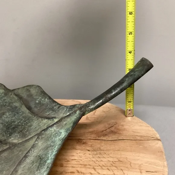 🟢 Vintage Solid Brass, Huge & Loaded With Patina Leaf Center Piece Decor - Rare - Picture 14 of 16